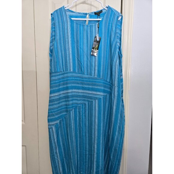 For Cynthia Womens Blue Striped Linen Blend Sleeveless Dress Size 1X - Picture 1 of 4